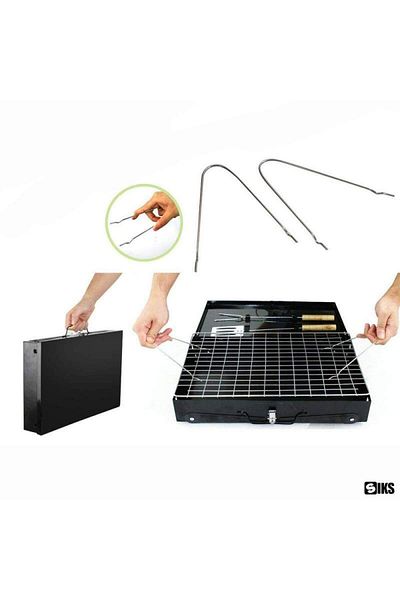 SIKS Charcoal Garden Grill, Metal, Portable, Utensils Included, Foldable Legs, 44 X 27 X 22 Cm