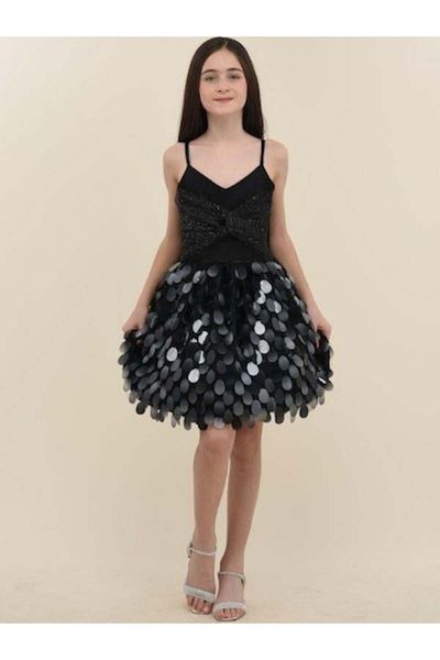 Zekids Girl's Sequin Embroidered Balloon Skirt Detailed Evening Dress