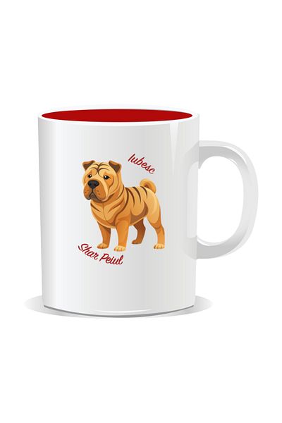 OEM Personalized mug with messages for dog lovers, I love Shar Pei - Red interior