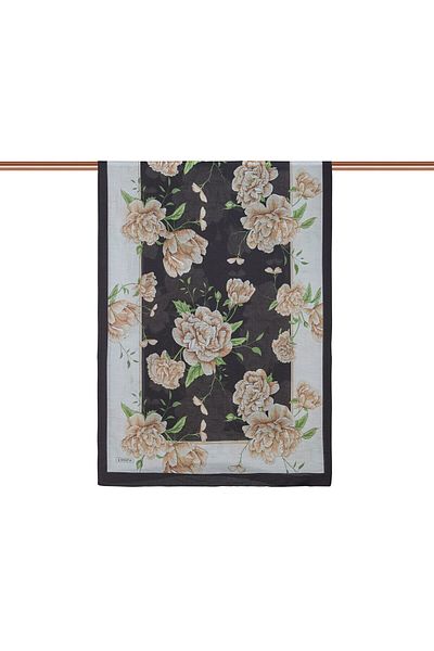 ipekevi Silkmill Peony Tenselsoft Shawl 2882-Black
