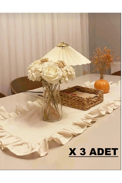 Belomia Home Collection Vintage Fırfırlı Keten Runner 40x110 3 Adet
