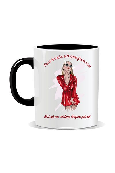 OEM Personalized mug with funny message, If temptation is too beautiful - Black interior