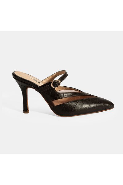 Desa Women's Brown Adjustable Buckle Leather Evening Dress Heeled Slippers