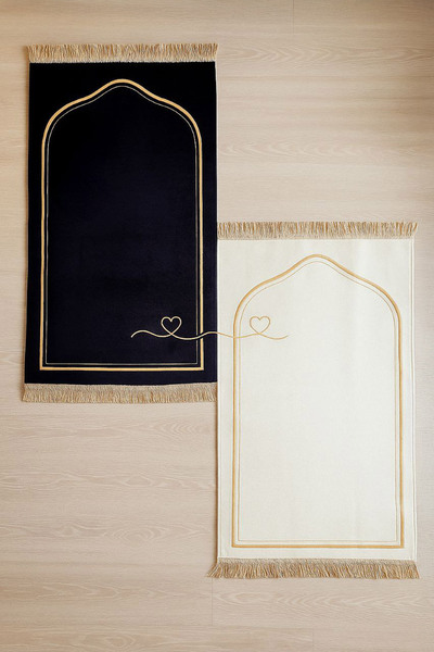 Seccadem سجادة صلاة فاخرة من قماش شونيل على شكل قلب، سجادة صلاة مزدوجة، هدية للعروس والعريس، هدية للزفاف، مقاس 115 × 66 سم