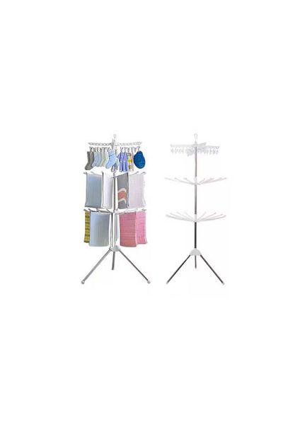 Generic Clothes hanger, foldable design, 3 layers, 360 degree rotation, stainless steel, white