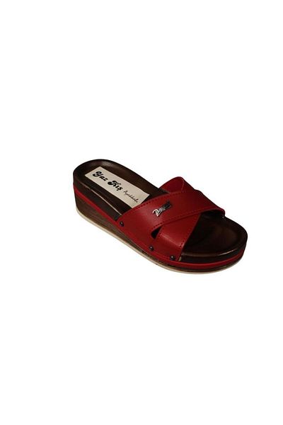Yaz Kış Ayakkabı Yazkiş Women's Black Red Copper 5cm Wedge Cork Sole Slippers
