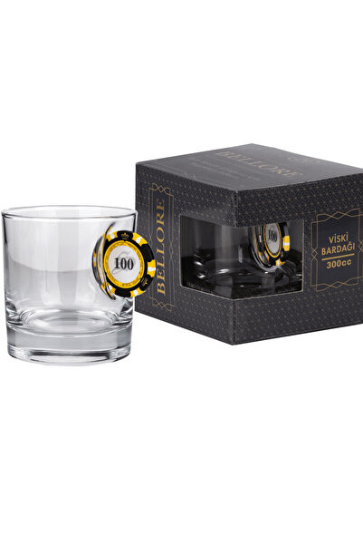 Bellore Poker Çipli Fişi Pullu Özel Viski Bardağı Çip 300cc