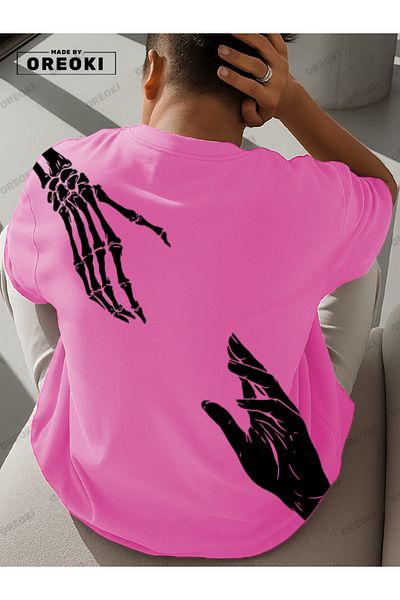 EFFRENATU Life Wish Printed Cotton Fabric Men's Pink T-Shirt-Black Shorts Set