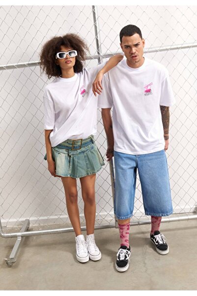 ELNOYA White Unisex Cotton Printed Crew Neck Comfortable T-Shirt White