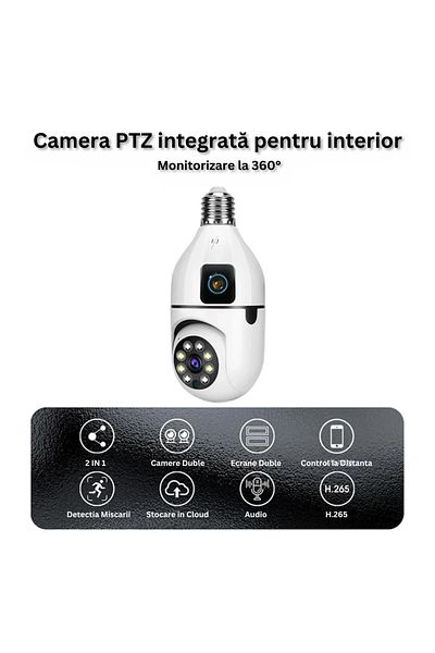 Spionescu Dual 360° HD surveillance camera, WiFi, 4MP, PTZ, CCTV - V380