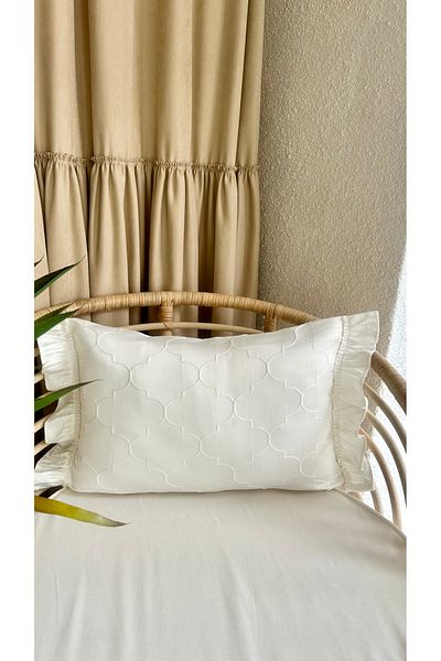 Decamor home Ecru Patterned Ruffle Throw Pillow Cover
