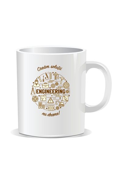 OEM Personalized mug with messages for engineers, We create solutions, not dramas - White interior