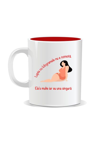 OEM Personalized mug with funny message, Fighting with weight is not fair - Red interior