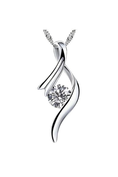 STEEL Stylish Wavy Single Stone Necklace