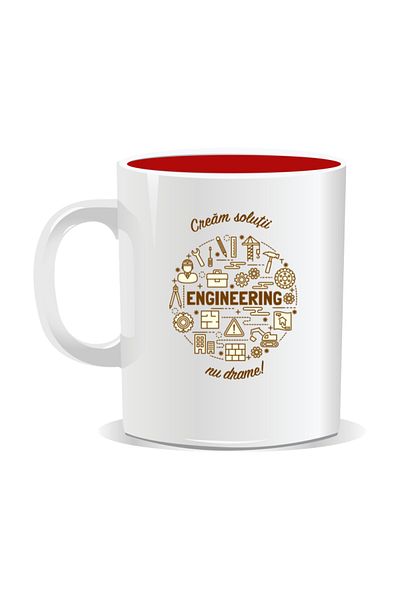 OEM Personalized mug with messages for engineers, We create solutions, not dramas - Red interior
