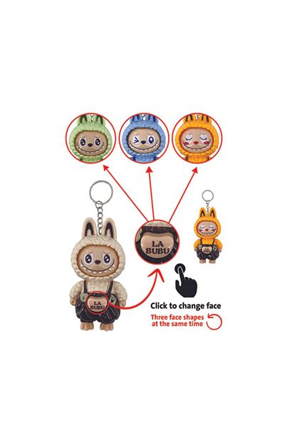 IQTENA LA BUBU Plastic Bunny Keychain – Face-Changing Expressions | Small Size 10 cm