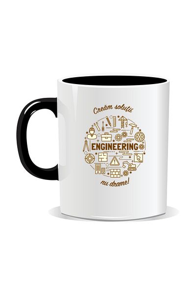 OEM Personalized mug with messages for engineers, We create solutions, not dramas - Black interior
