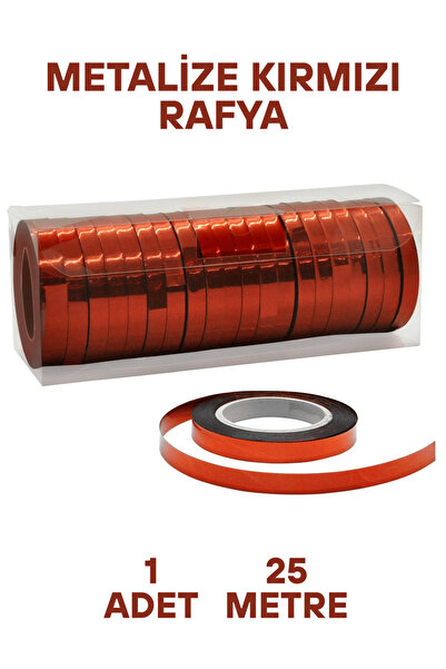 Bunloon Metalize Kırmızı Rafya 25 Metre – 1 Adet Süsleme Kurdelesi