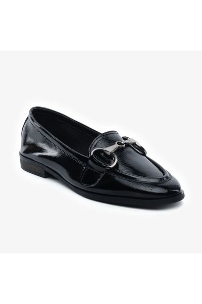 Greyder 59271 Black Wrinkled Patent Leather Genuine Leather Women's Casual Shoes
