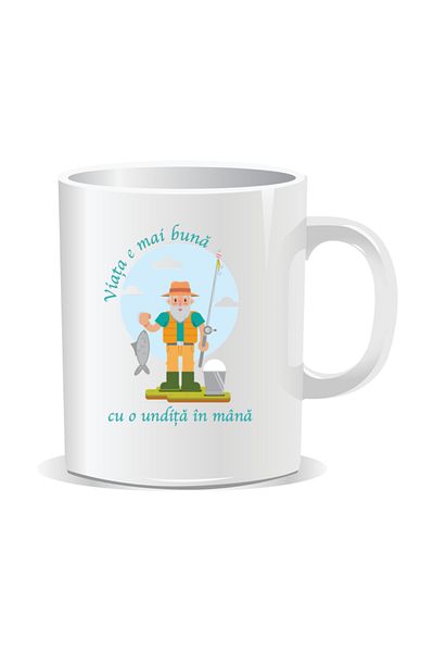 OEM Personalized mug with message for fishermen, Life is better with a fishing rod in hand - White interior