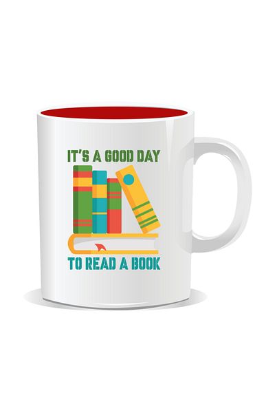 OEM Personalized mug with messages for nerds, It's a good day to read a book - Red interior