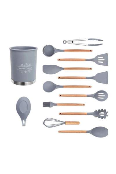 SIKS Kitchen Utensil Set, 11 Pieces, Silicone, Gray