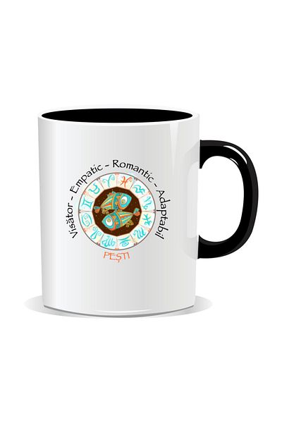 OEM Personalized mug with zodiac, complete horoscope with Pisces - Black interior