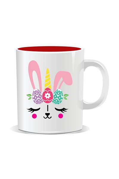 OEM Personalized Easter Mug, Bunny Mask - Red Interior