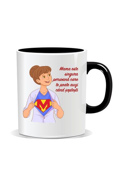 OEM Personalized mug with March 8th messages for mothers, The only one who can hear you - Black interior