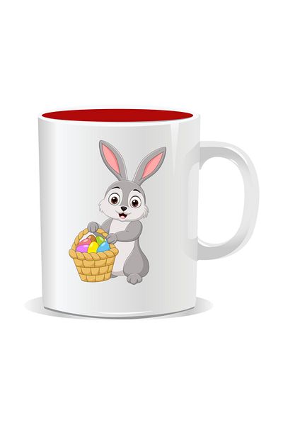 OEM Personalized Easter mug, Bunny with basket of eggs - Red interior