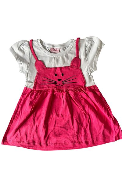 BY-GRİ By-Grey Cat Printed Girl's Dress