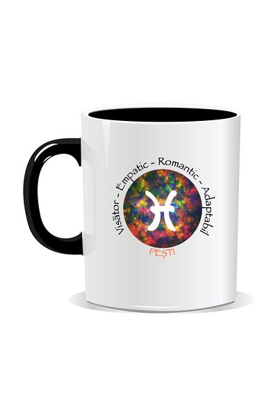 OEM Personalized mug with zodiac, Cosmos colored with Pisces - Black interior