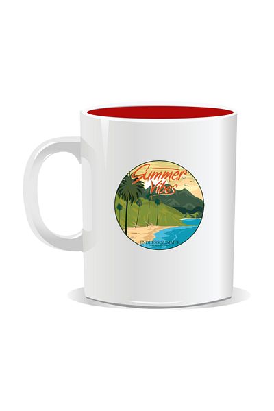 OEM Personalized mug with summer messages, Summer Vibes 1 - Red interior