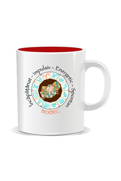 OEM Personalized mug with zodiac, Complete horoscope with Aries - Red interior