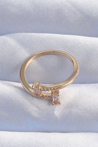 Skygo Brass Gold Color Zircon Stone Geometric Adjustable Ring