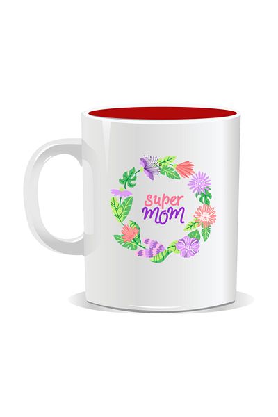 OEM Personalized mug with March 8th messages for mothers, Super Mom - Red interior