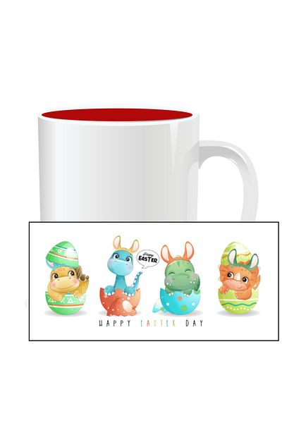OEM Personalized Easter mug, Happy Easter Day Dinosaurs - Red interior