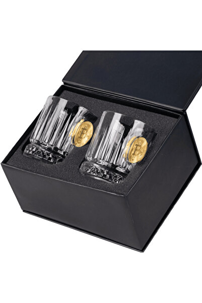 Bellore Bitcoin Madeni Para Hediyelik Özel Kristal Lüks 2’li Viski Bardağı Se...