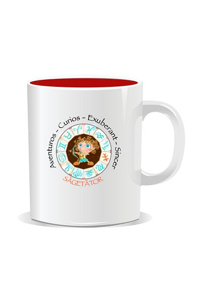 OEM Personalized mug with zodiac, complete horoscope with Sagittarius - Red interior