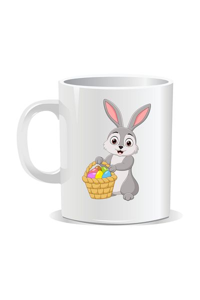 OEM Personalized Easter mug, Bunny with basket of eggs - White interior