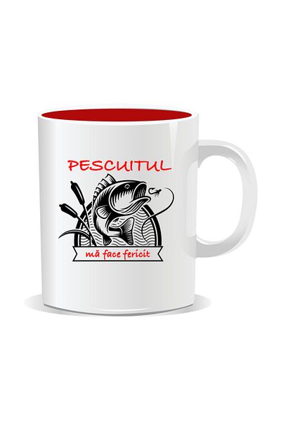 OEM Personalized mug with message for fishermen, Fishing makes me happy - Red interior