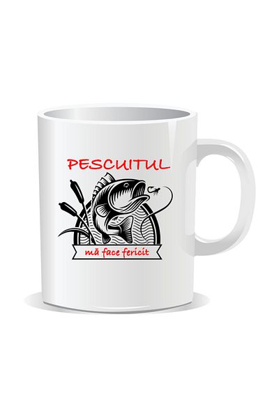 OEM Personalized mug with message for fishermen, Fishing makes me happy - White interior