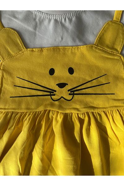 BY-GRİ By-Grey Cat Printed Girl's Dress