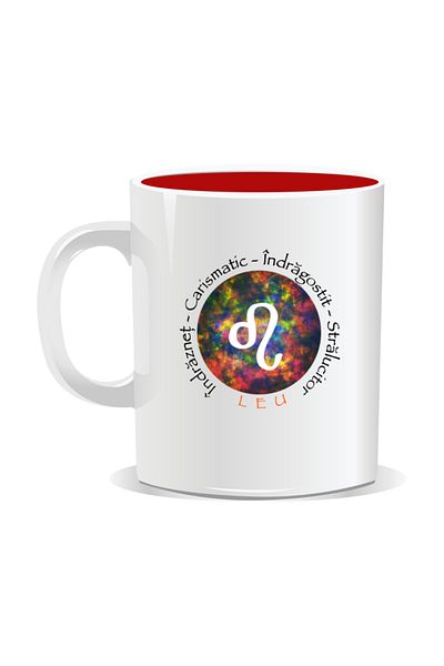 OEM Personalized mug with zodiac, Cosmos colored with Leo - Red interior