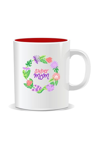 OEM Personalized mug with March 8th messages for mothers, Super Mom - Red interior