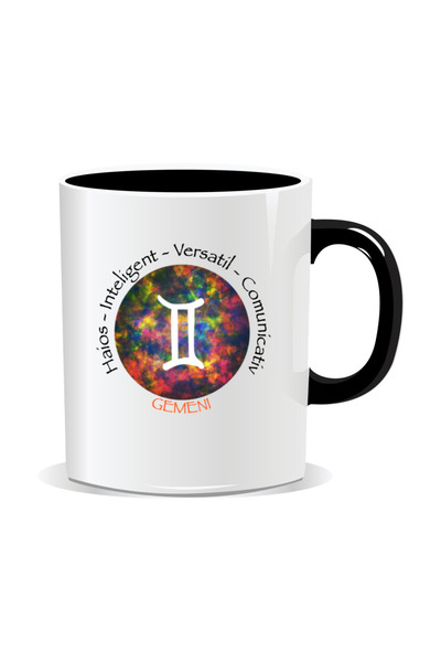 OEM Cana personalizata cu zodiac, Cosmos colorat cu Gemeni - Interior negru