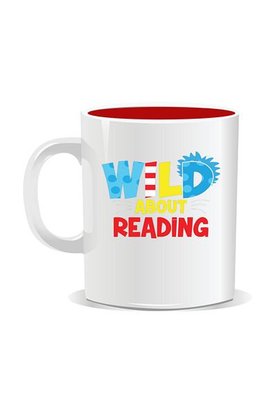 OEM Personalized mug with messages for nerds, Wild about reading - Red interior
