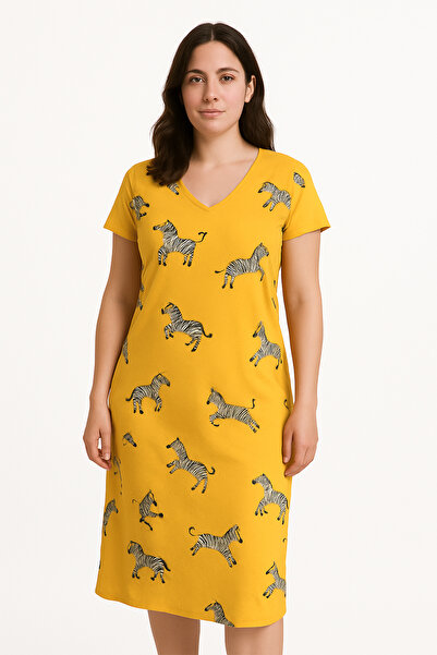 Lilo Co تي شيرت طويل كاجوال أصفر بطبعة حمار وحشي