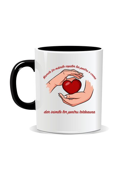 OEM Personalized mug with March 8 messages for mothers, Holding their children's hands - Black interior