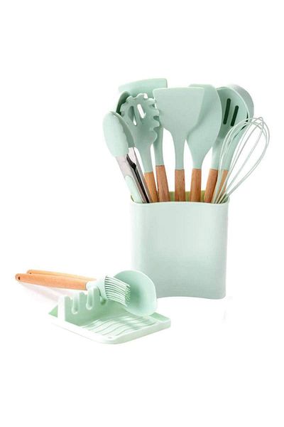 SIKS Premium Kitchen Utensil Set, 13 Pieces Made of Wood and Food Grade Silicone, Heat Resistant